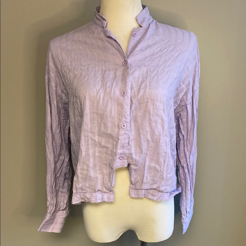 Commense Purple Long Sleeve Mandarin Collar Shirt